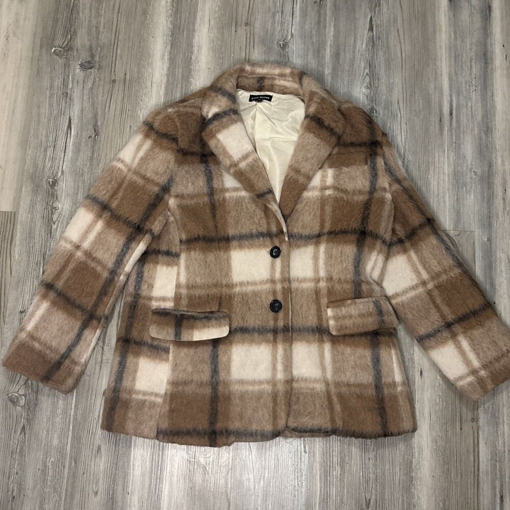 Steve Madden Y2K Women's Wool Blend Plaid Long Shirt Jacket XS-runs BIG